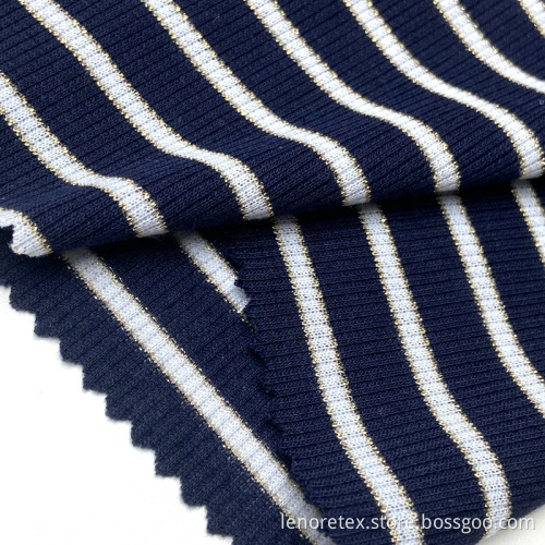 Metallic Polyester Stretch Knit Yarn Dyed Rib Fabric